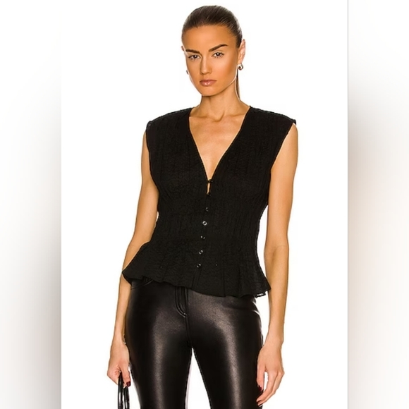 Frame Denim Tops - FRAME NWT Runched Black V-Neck Short Sleeve Black Blouse